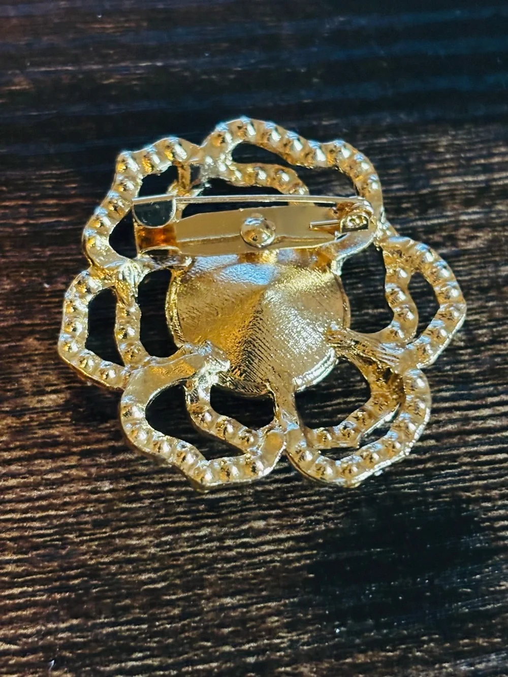 Gold Tone Crystal Rhinestone Flower Brooch Pin - Sparkling Gold Floral Jewelry